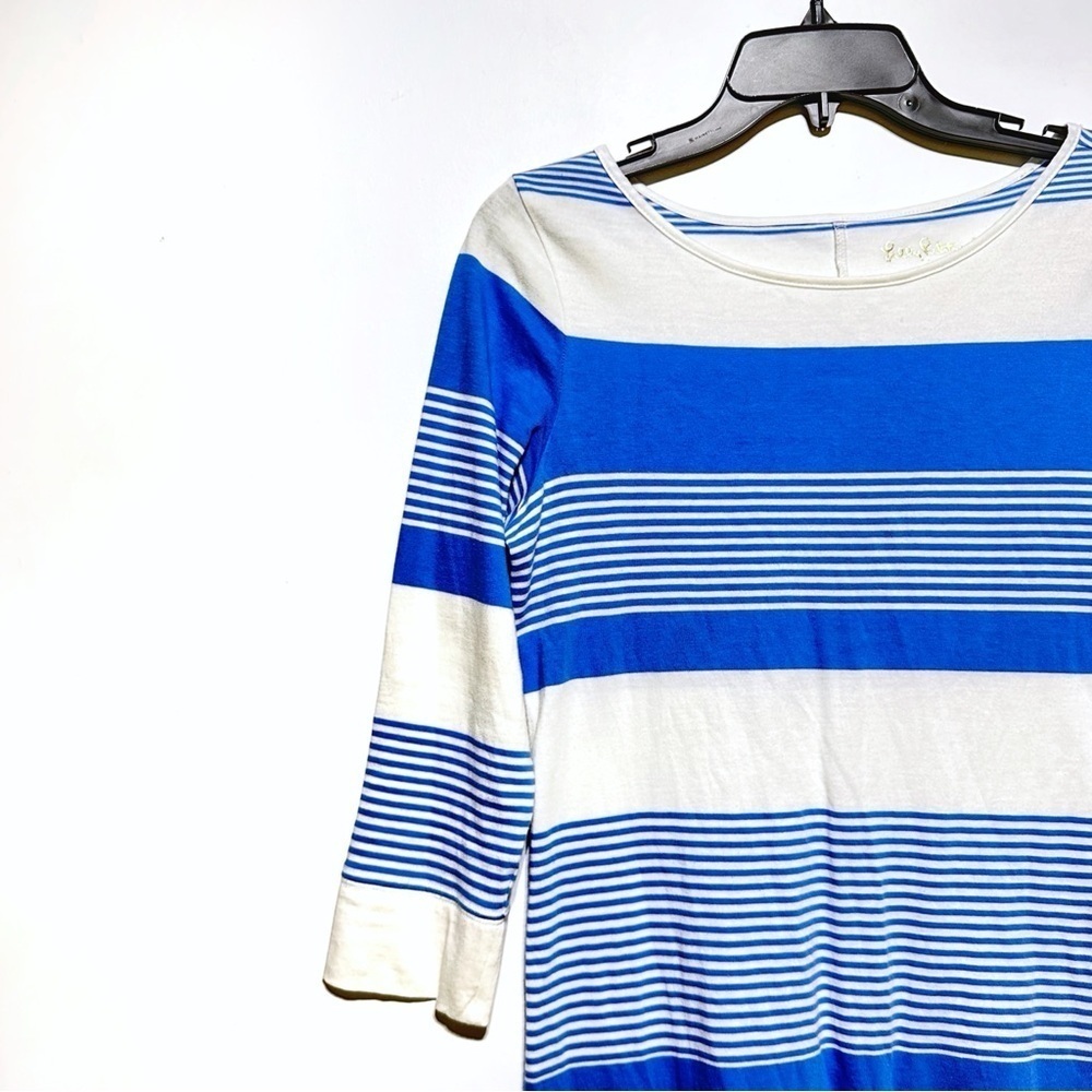 Lilly Pulitzer Marlow Bay Blue Coconut Stripes Dress Cotton Size S 3/4 Sleeves - Picture 7 of 10